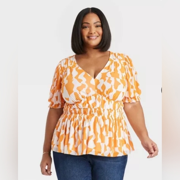 Ava & Viv Tops - 🔥NWOT🔥SZ XXL Women's Puff Sleeve V-Neck Mesh Top - Ava & Viv